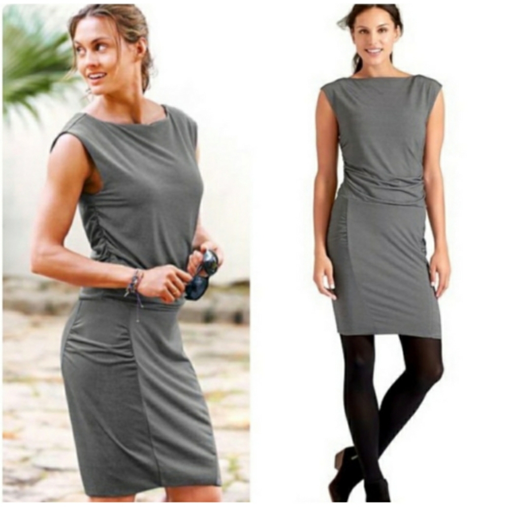 Athleta Micro Stripe Wedge Dress Brown & White XL